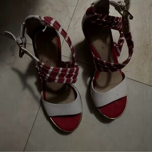 Sperry Red and White Striped Sandals